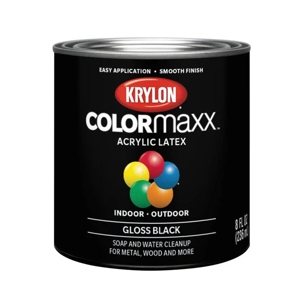 Krylon K05605007 Colormaxx Acrylic Latex Paint Gloss Black 1/2 Pint for DIY Projects