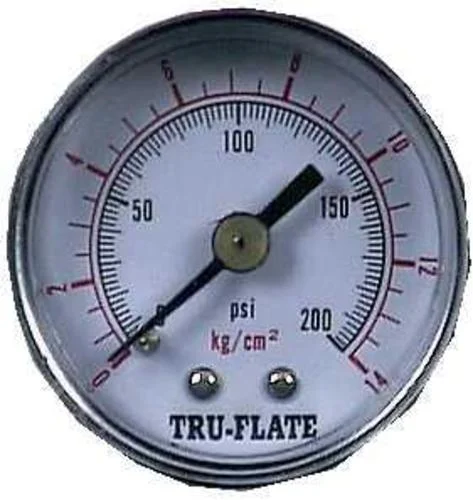 Tru-Flate 24801 Mini Air Line Pressure Gauge 0-200 Psi for Compressors