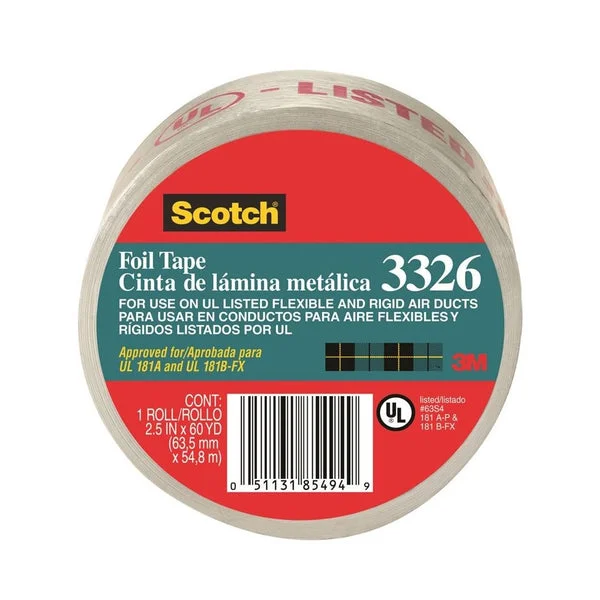 Scotch 3326-A Aluminum Foil Tape Silver 2-1/2 Inch X 60 Yd for HVAC and Insulation