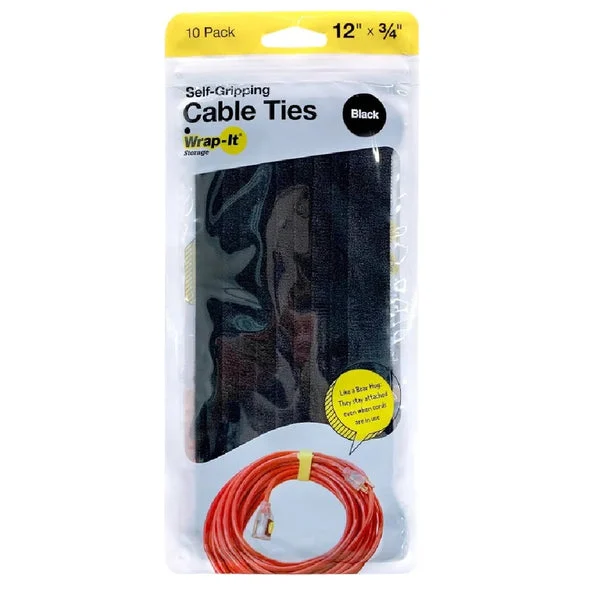 Wrap-It Storage 410-12BL Self-Gripping Cable Ties Black