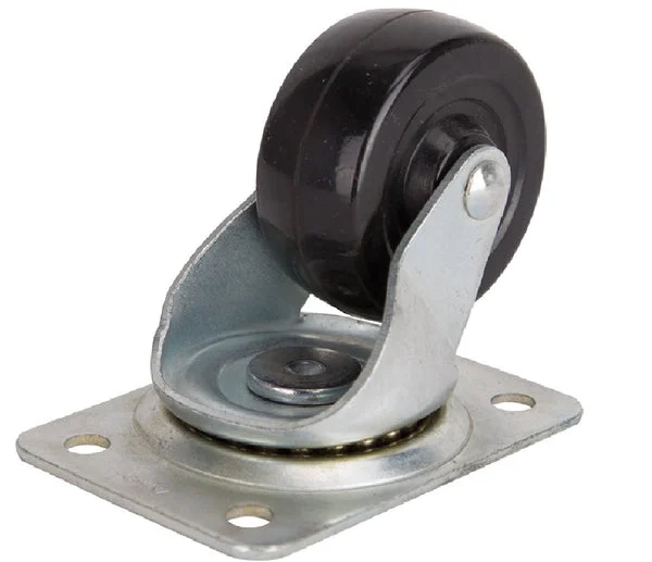 Vulcan 1111 Rubber Plate Swivel Caster Black Rubber Wheel 2-1/2 Inch