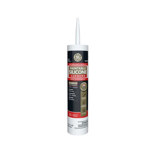 GE 2733743 Silicone Acrylic Caulk White 10.1 oz for Sealing and Waterproofing