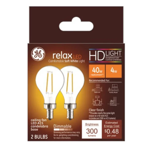 GE 93116152 A15 Relax HD LED Ceiling Fan Light Bulb 4W Energy Efficient