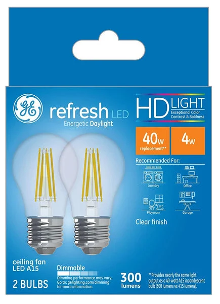 GE 31339 A15 Refresh LED Ceiling Fan Light Bulb 4 Watts Daylight