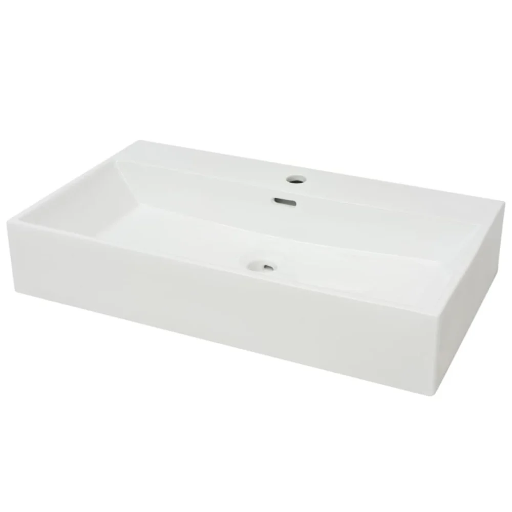 Ceramic Basin with Faucet Hole White 30x16.7x5.7 Inches Bathroom Sink