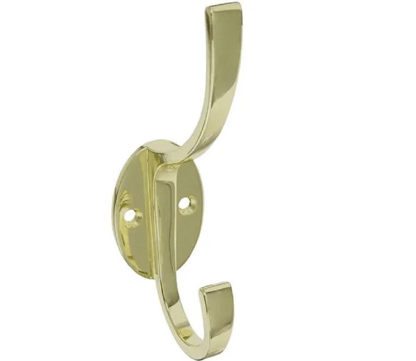 National Hardware N806-822 Coat and Hat Hook Polished Brass 2.5 x 1.5 Inch Decorative Wall Hook