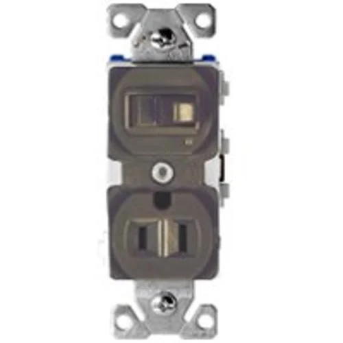 Cooper Wiring TR274B 3-Wire Toggle Combination Switch/Receptacle 15 Amp Brown