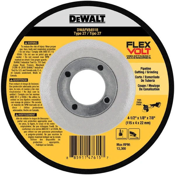 DeWalt DWAFV84518 Flexvolt Cutting and Grinding Wheel 4-1/2 Inch x 1/8 Inch x 7/8 Inch