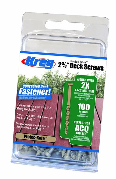 Kreg 2X Protec-Kote Deck Screws #8 Coarse 2-5/8 Inch 100 Count Rust-Resistant