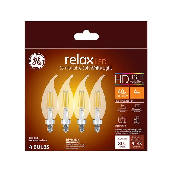 GE 45640 Relax HD Decorative LED Bulbs 4W Candle Style for Chandeliers