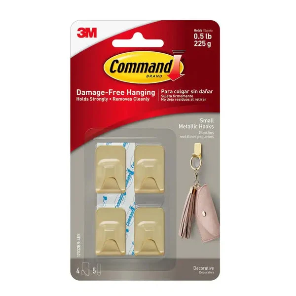 3M 17032BR-4ES Command Color Metallic Decorative Hooks Brass