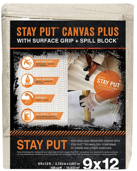 Trimaco 04321 Stay Put Canvas Drop Cloth 9 Feet x 12 Feet