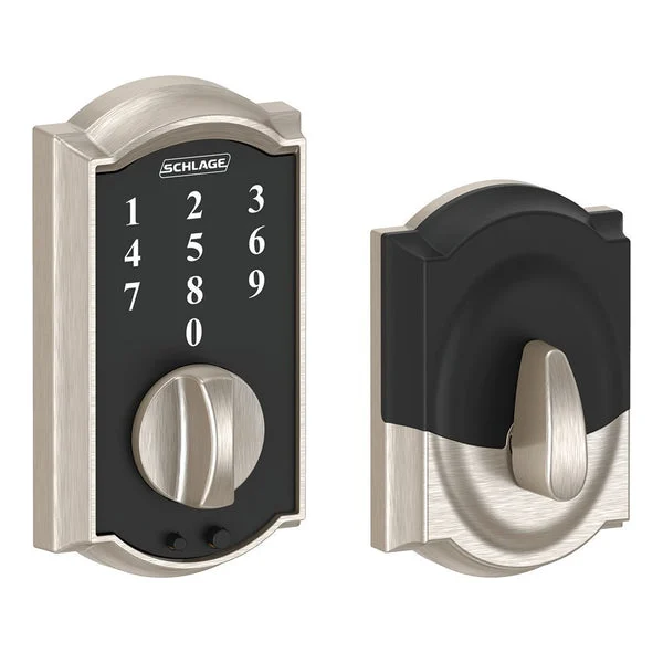 Schlage BE375VCAM619 Touch Keyless Touchscreen Deadbolt With Camelot Trim Satin Nickel