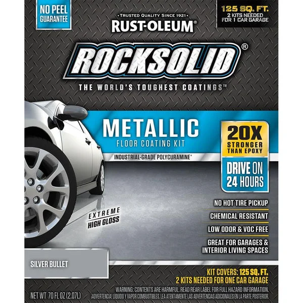 Rust-Oleum 286893 RockSolid Metallic Floor Coating Kit Silver Bullet 70 Oz