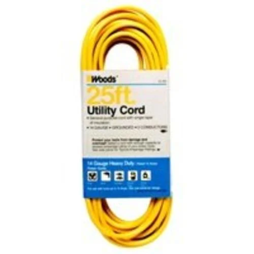 Woods 0834 Flat Vinyl Extension Cord 25ft for Indoor and Outdoor Use