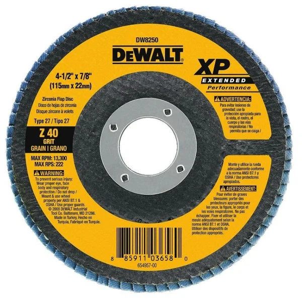 DeWalt DW8250 XP Extended Performance Flap Disc 40 Grit 4.5 Inch x 7/8 Inch for Metal Grinding