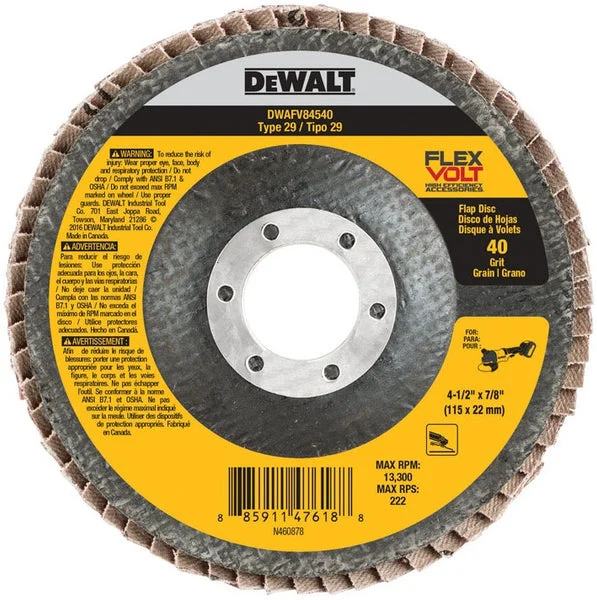 DeWalt DWAFV84540 Flexvolt Flap Disc 4-1/2 Inch x 7/8 Inch 40 Grit