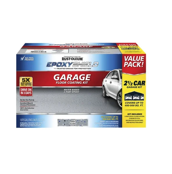 Rust-Oleum 251870 EpoxyShield Garage Floor Coating Kit Grey Gloss for Durable Garage Floors
