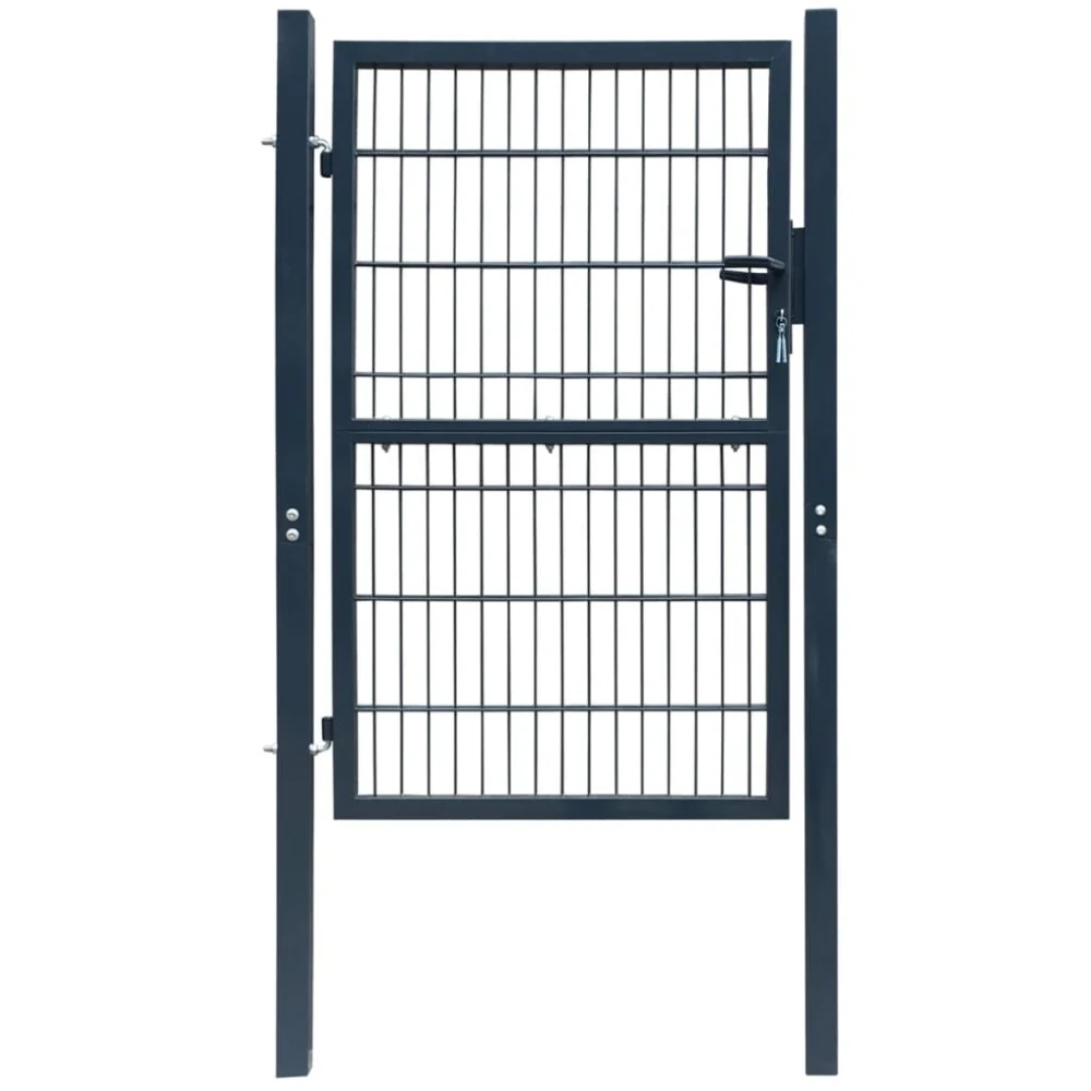 2D Fence Gate Single Anthracite Gray 41.7x82.7 Inches Metal Garden Gate