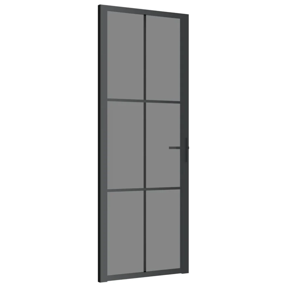 Black ESG Glass and Aluminum Interior Door 29.9x79.3 Inches Modern Design