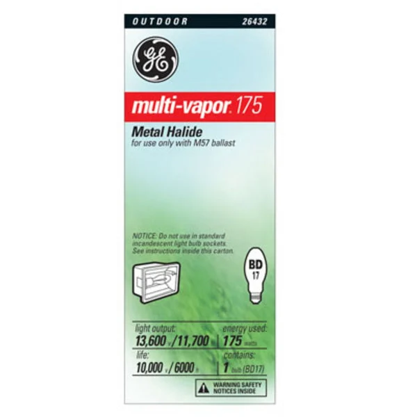 GE 30951 Multi-Vapor Metal Halide Lamp 175 Watts Energy Efficient HID Bulb