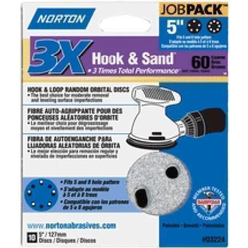 Norton 03224 Hook and Loop Sanding Discs 5 Inches 60 Grit for Quick Sanding