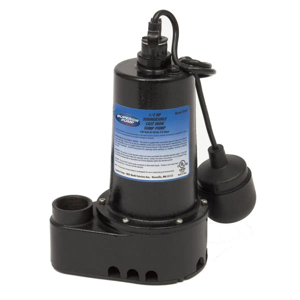 Superior Pump 92501 1/2 HP Iron Sump Pump with Tethered Float Switch