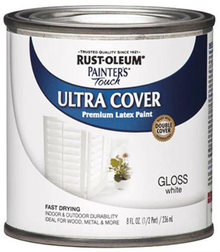 Rust-Oleum Painter's Touch Gloss Latex Paint 1/2 Pint White Interior Exterior