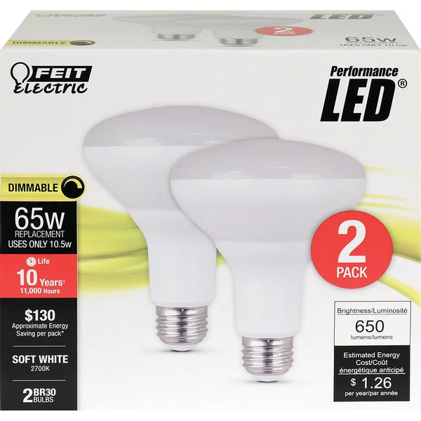 Feit BR30 LED Light Bulb 2-Pack Dimmable Soft White 9.5W Energy Efficient