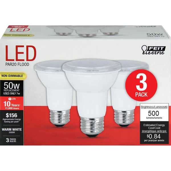Feit Electric Non-Dimmable PAR20 LED Light Bulb 7W 3-Pack