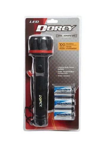 Dorcy 41-2976 LED Rubber Flashlight with 3 D Batteries Black for Durable Outdoor Use