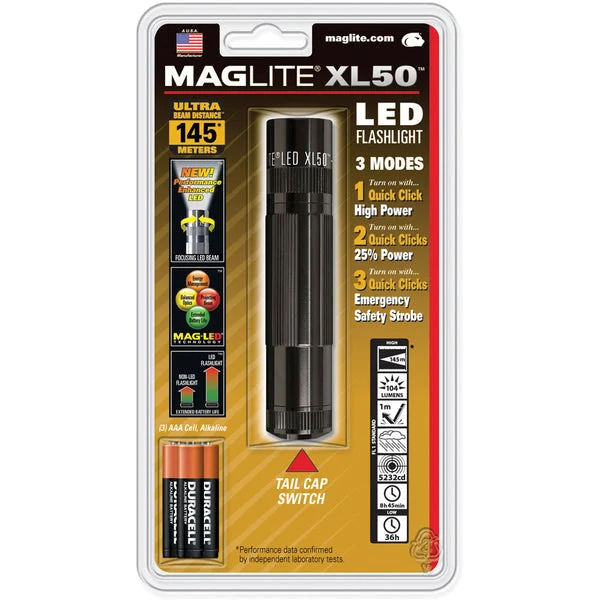 Maglite XL50-S3016 LED Flashlight Black 104 Lumens for Outdoor and Emergency Use