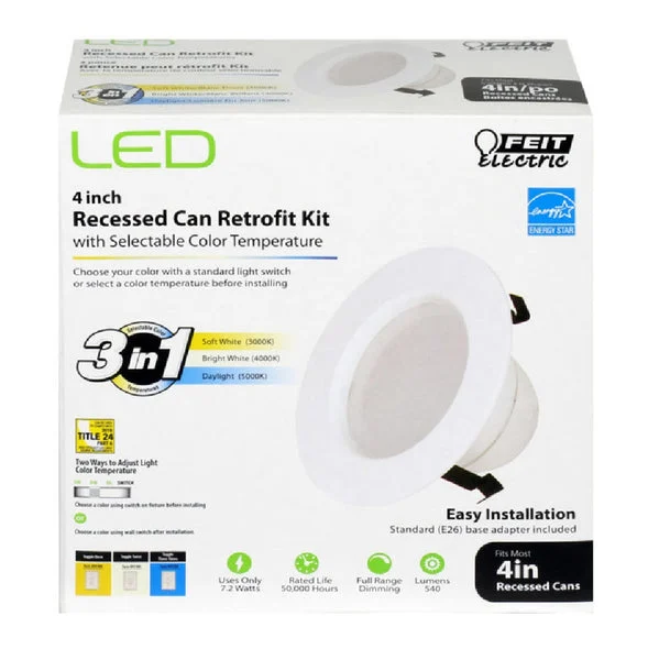 Feit Electric LEDR4 Recessed Can LED Retrofit Kit White 7.2W Energy Efficient