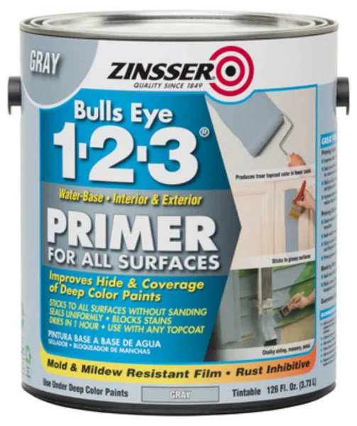 Zinsser Bulls Eye 1-2-3 Water Based All Purpose Primer Gray 1 Gallon Multi-Surface Primer
