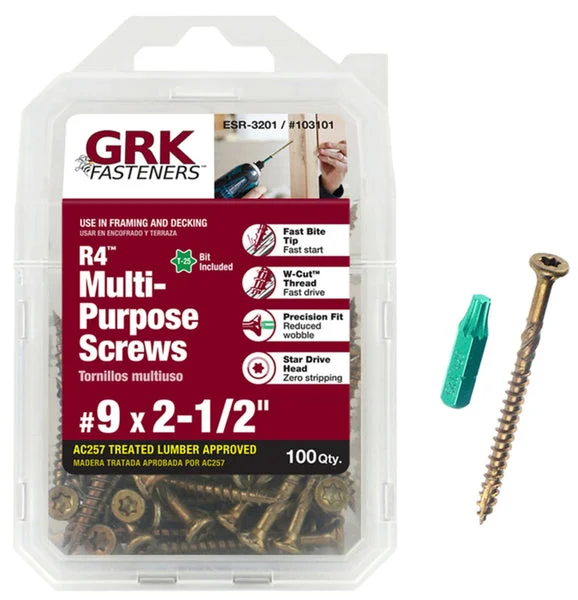 GRK Fasteners 103101 R4 Countersink Head Multi-Purpose Screws #9 x 2-1/2 Inch Construction Screws