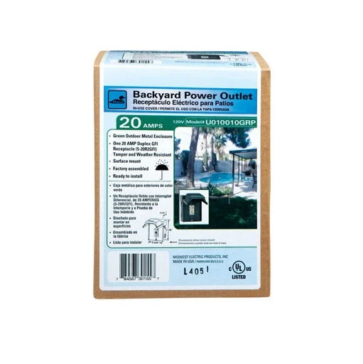 Midwest Electric U010010GRP Backyard Power Outlet 20 Amp Outdoor