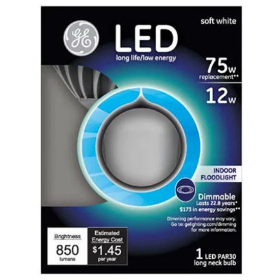 GE 96847 Long Neck Dimmable PAR30 LED Bulb Soft White 12W 850 Lumens 2700K