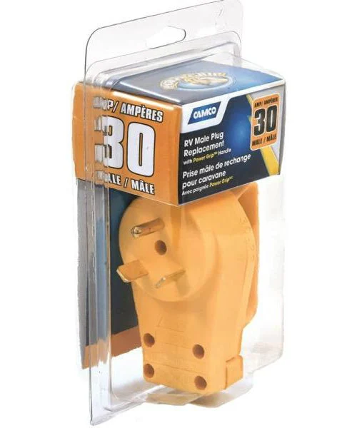 Camco 55243 Male Replacement Plug Yellow 125 Volts for RV and Outdoor Use