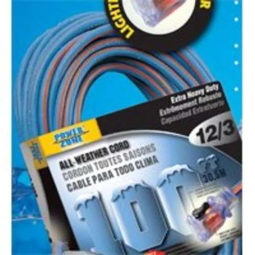 Power Zone ORC630830 Triple Tap 50 Foot 12/3 Glacier 15 Amp 125 Volt