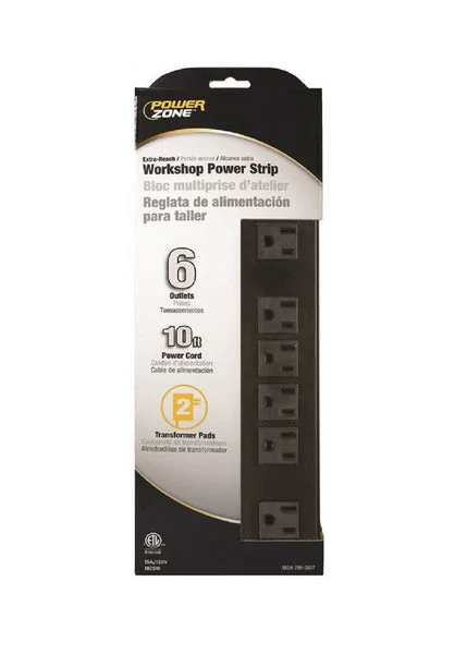 Power Zone OR801120 Power Outlet Strip 6 Outlet Black Surge Protector