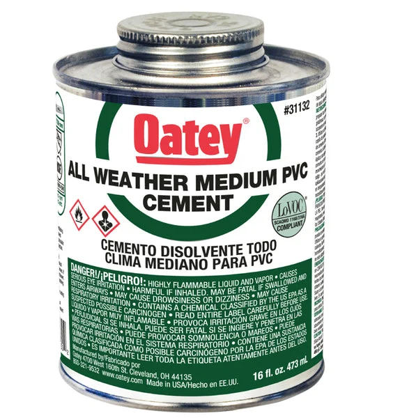 Oatey 31132 PVC All Weather Cement 16 Oz Clear for PVC Pipe Repair