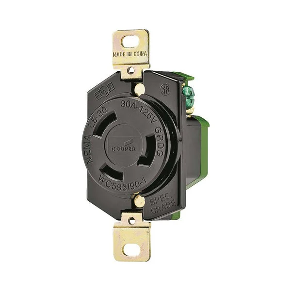 Cooper Wiring L530R Single Locking Receptacle 125 Volt 30 Amp Black Electrical Outlet