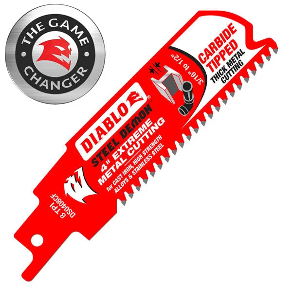 Diablo DS0408CF Demon Carbide-tipped Reciprocating Blade 4 Inch Steel 8-Tooth Durable Saw Blade