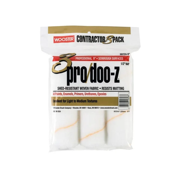 Wooster RR724-9 Pro Doo-Z Paint Roller Covers Semi-Rough 1/2 x 9 3-Pack