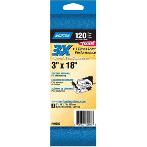 Norton 49600 High Performance Sanding Belt 120 Grit 3 x 18 Inches for Fine Sanding