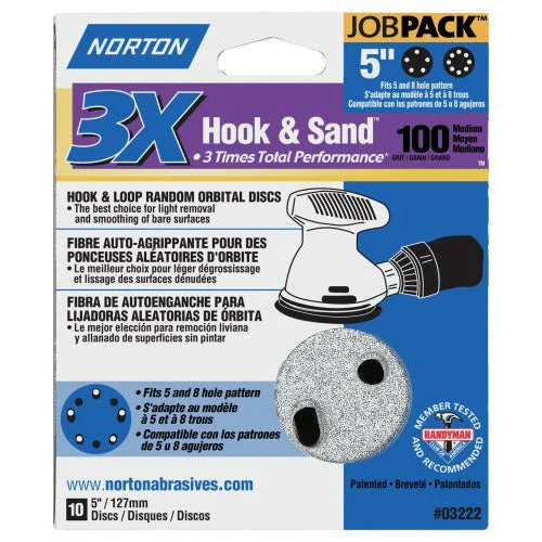 Norton 04034 Hook and Loop 3X Sanding Discs 100 Grit 5 Inches for Fast Material Removal