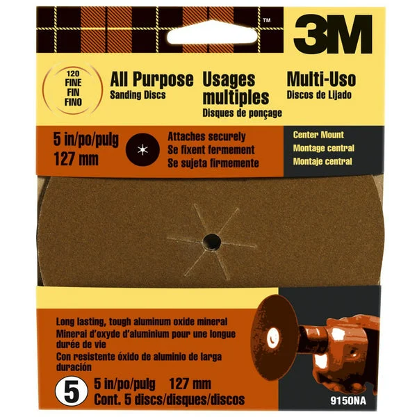 3M 9150 All Purpose Sanding Sheets with Center Mount Fine 120 Grit 5 Pack