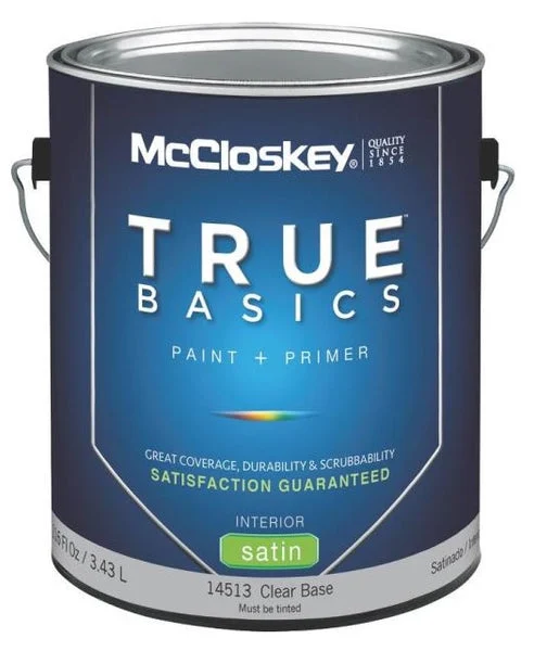 McCloskey 14513 True Basics Interior Latex Satin Paint Gallon Clear Base