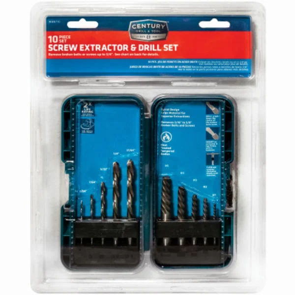 Century Drill & Tool 88710 Screw Extractor and Left Hand Drill Bits Set for Comprehensive Screw Removal