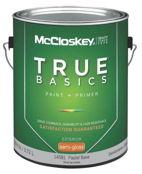 McCloskey 14581 True Basics Exterior Latex Semi-Gloss Paint Pastel Base